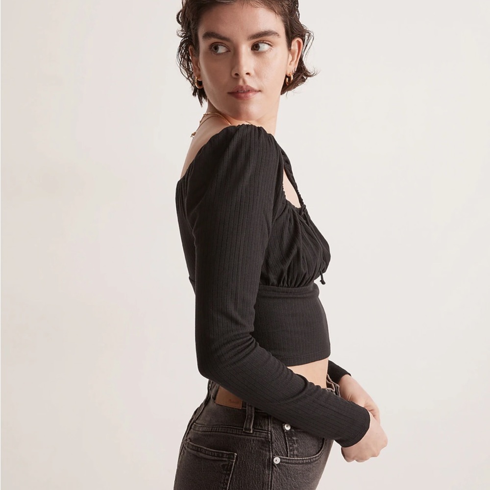 Madewell Ribbed Square-Neck Long-Sleeve Top M - Picture 4 of 10
